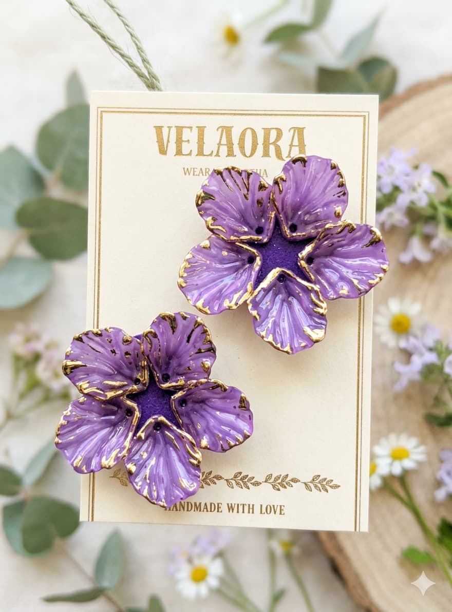 Elegant pink floral handmade earrings by Velaora Jewels